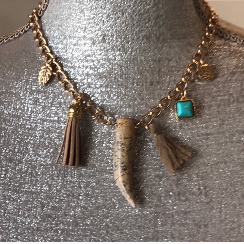 Gold Horn & Turquoise Charm Necklace